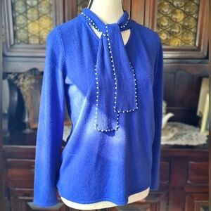 Gorgeous Royal Blue Sweater with Pearl Necktie size Medium